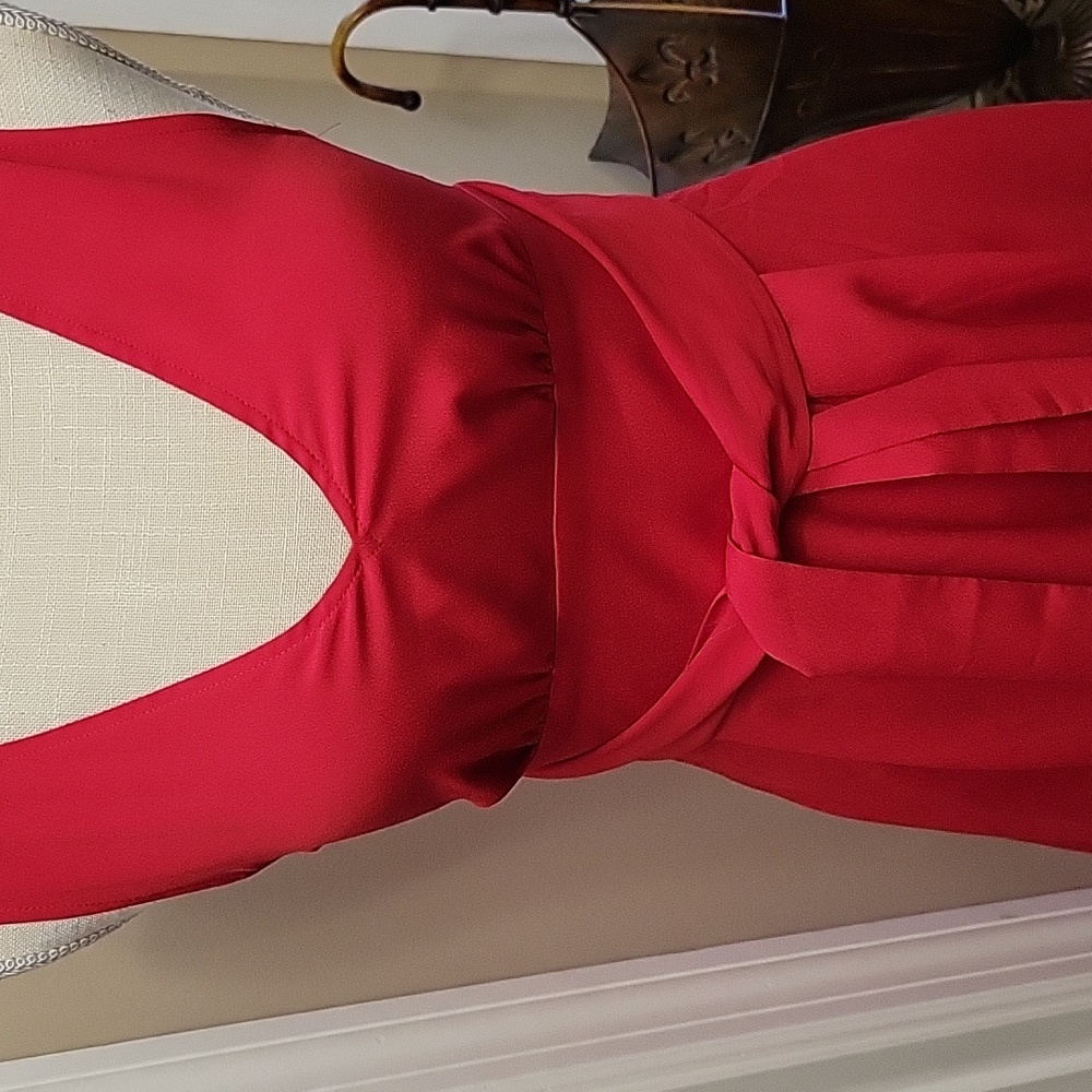 Victoria's Secret rosy red Vneck sleeveless dress empire waist full skirt 0 EUC… - Picture 2 of 9